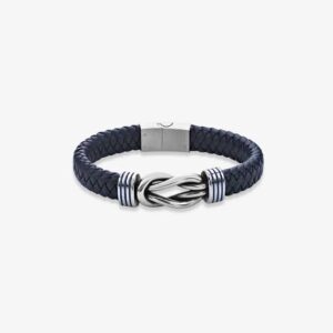 Braided Leather Knot Bracelet – Blue