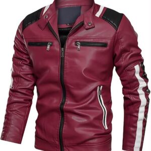 Men’s Burgundy Racing Leather Jacket